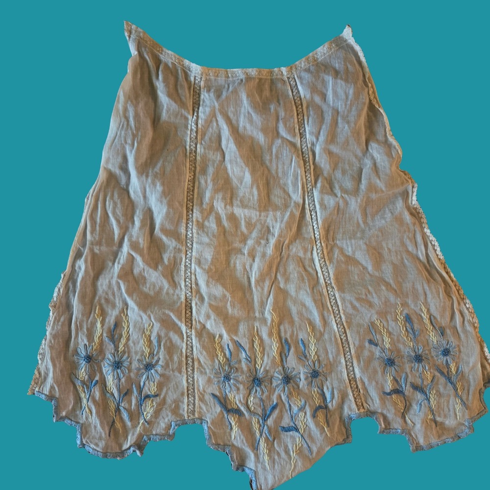 Vtg Handmade Kids White Cotton Skirt panel/apron front Embroidery Lace 16"